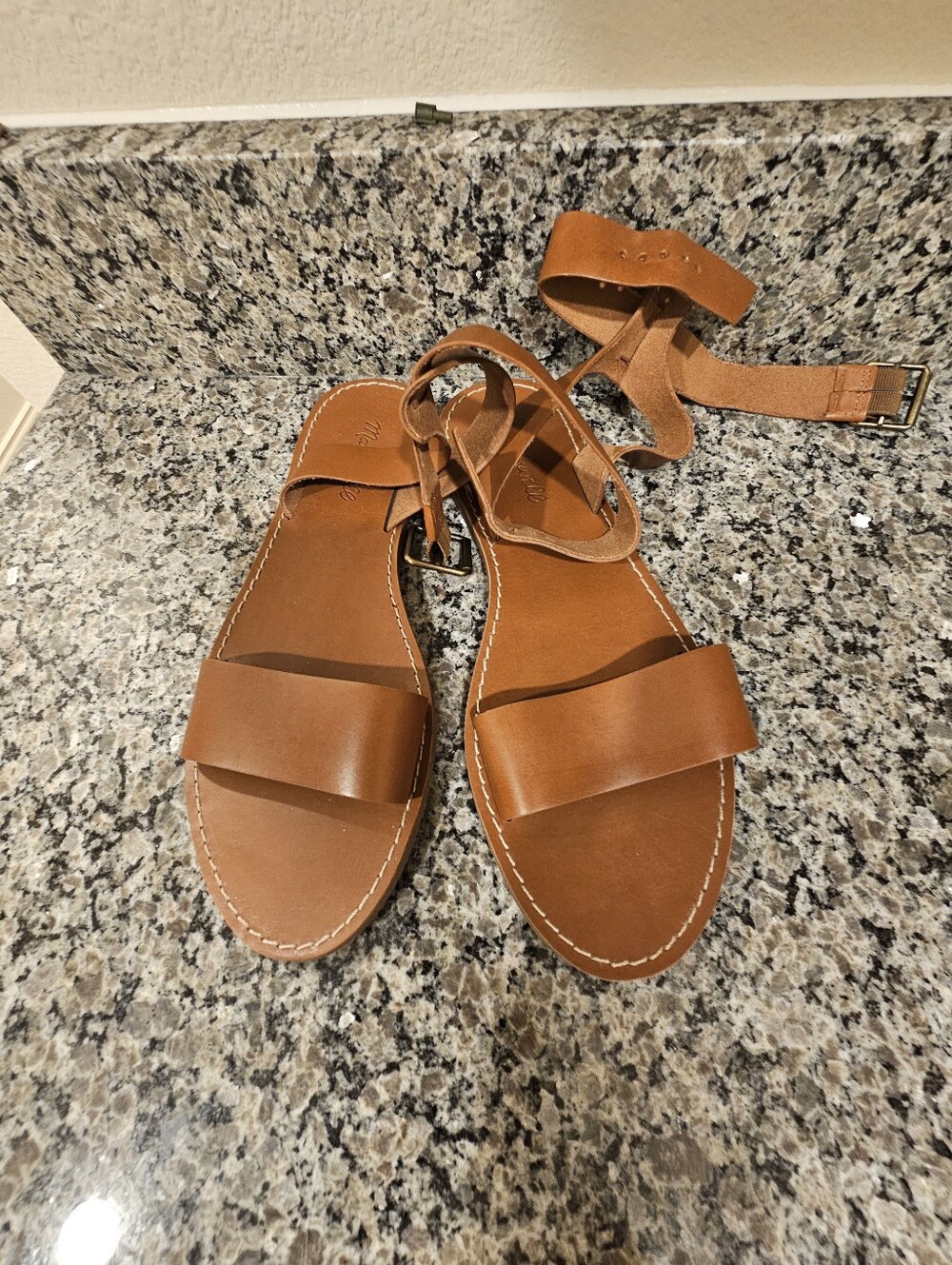 Brown Leather Sandals with Buckle NWOT